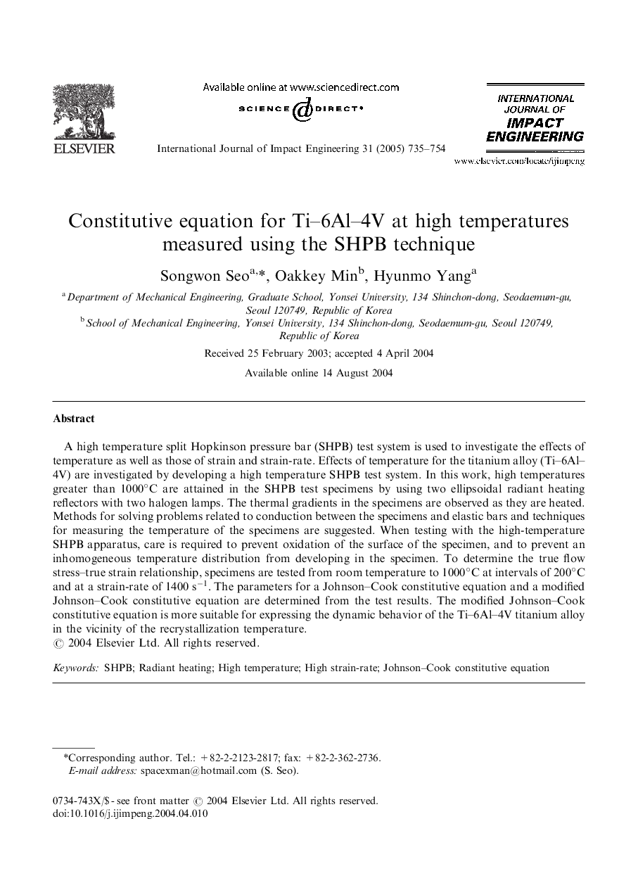 Constitutive equation for Ti-6Al-4V at high temperatures measured using the SHPB technique