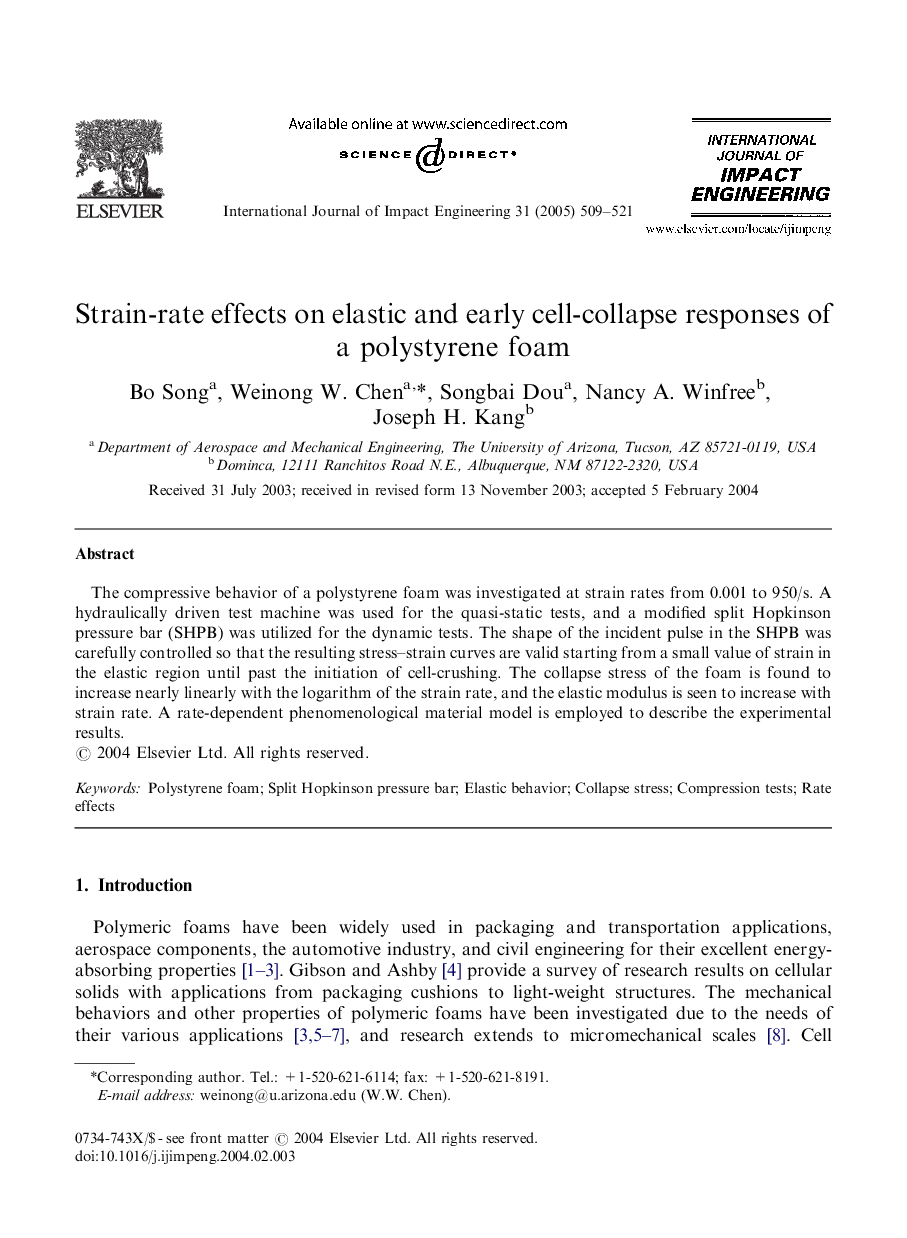 Strain-rate effects on elastic and early cell-collapse responses of a polystyrene foam