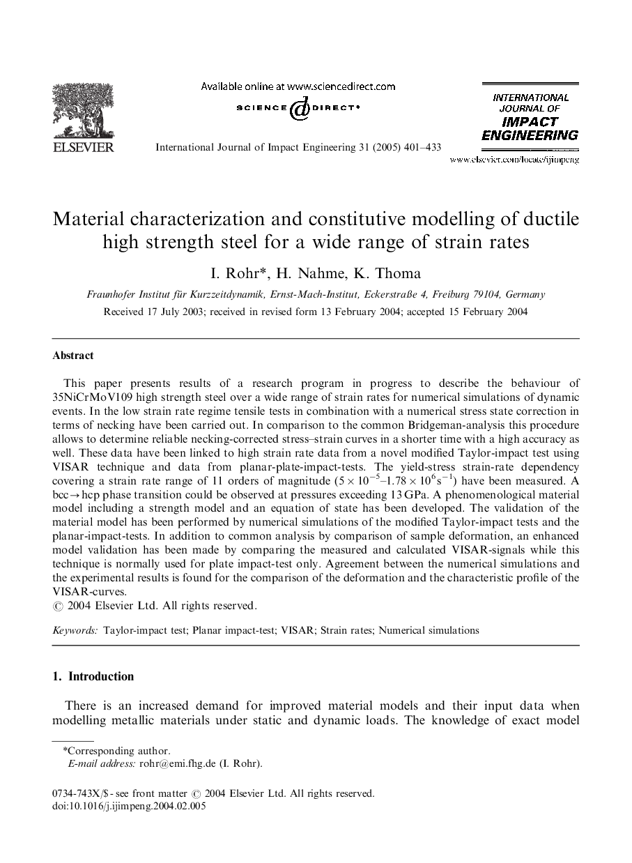 Material characterization and constitutive modelling of ductile high strength steel for a wide range of strain rates