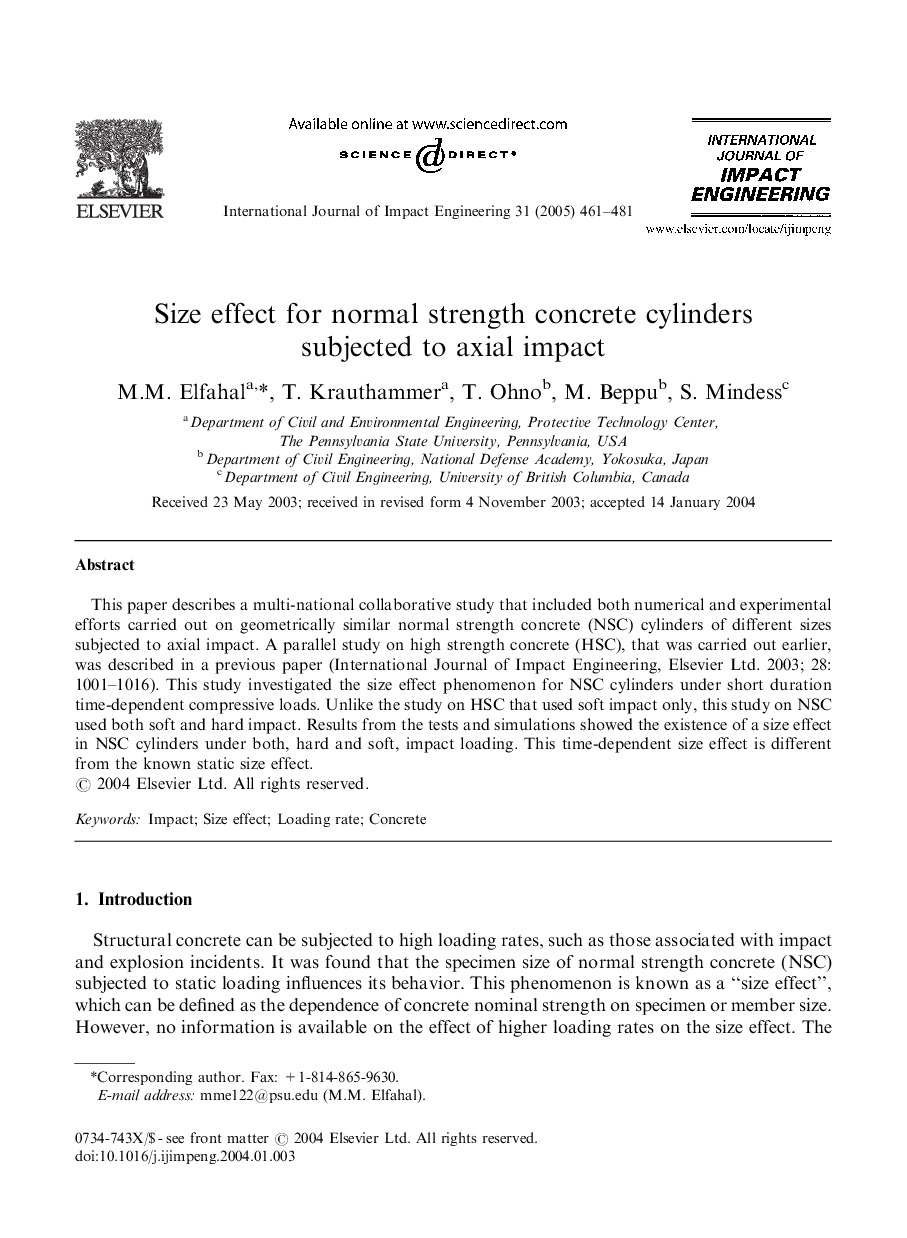 Size effect for normal strength concrete cylinders subjected to axial impact