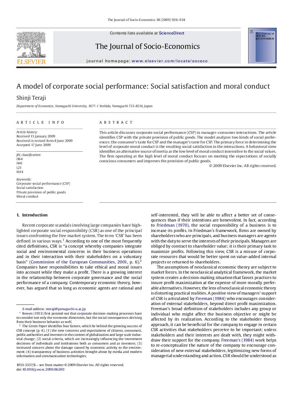 A model of corporate social performance: Social satisfaction and moral conduct