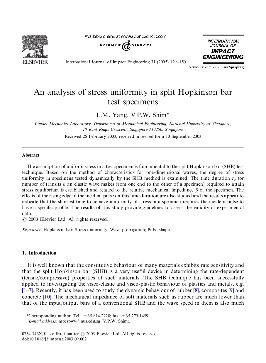 An analysis of stress uniformity in split Hopkinson bar test specimens