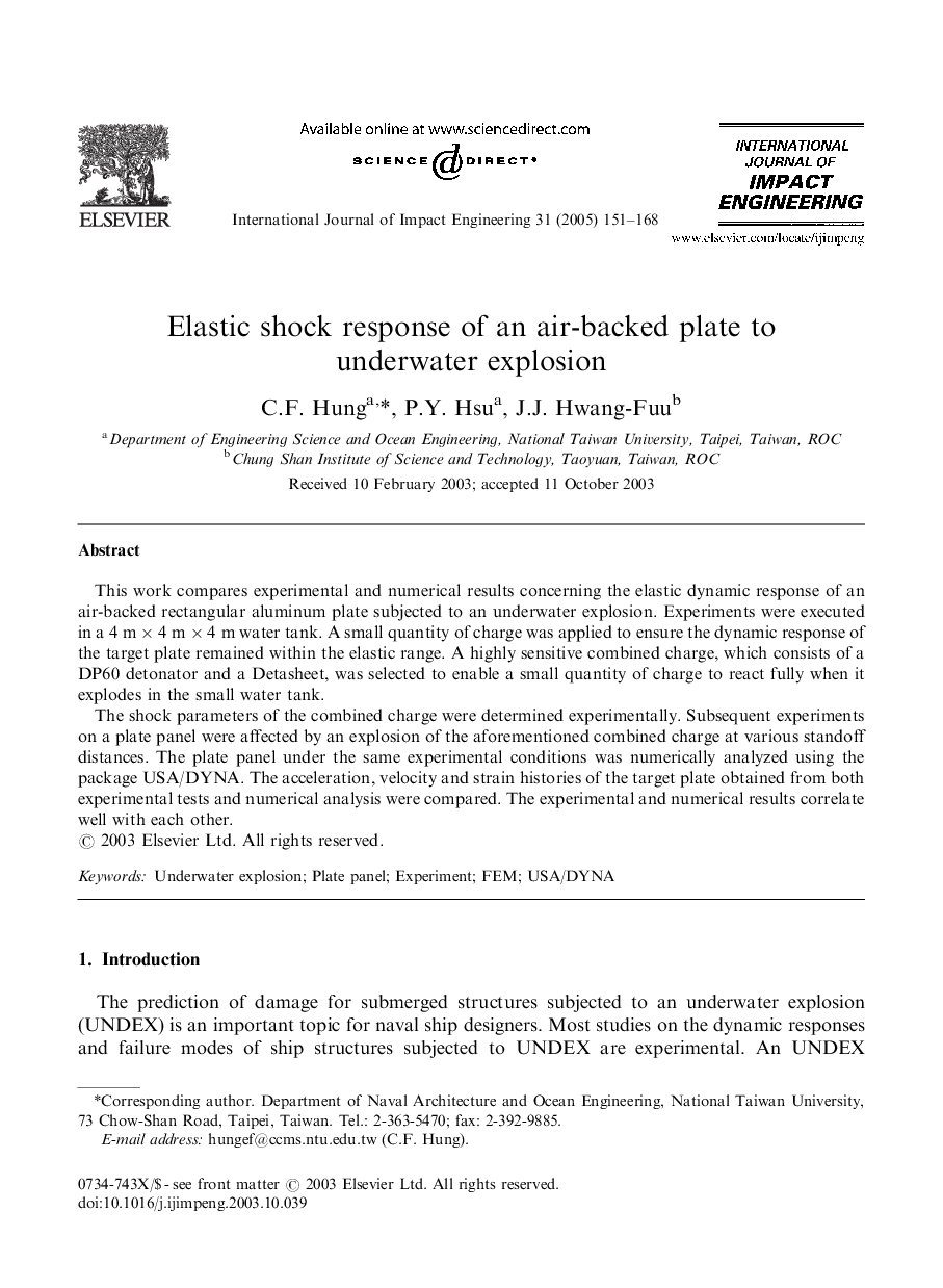 Elastic shock response of an air-backed plate to underwater explosion