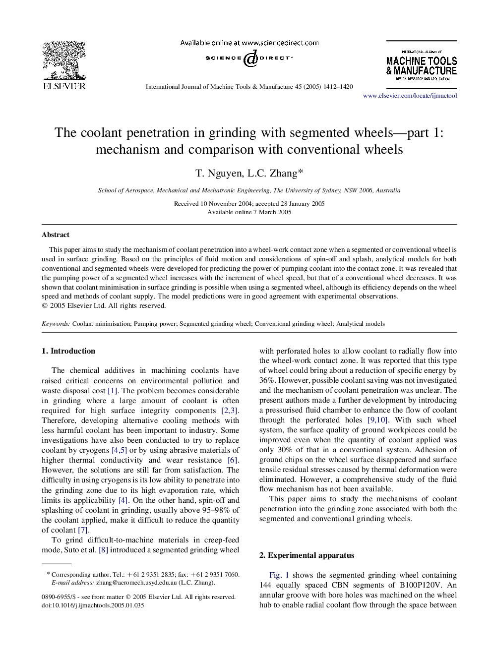 The coolant penetration in grinding with segmented wheels-part 1: mechanism and comparison with conventional wheels