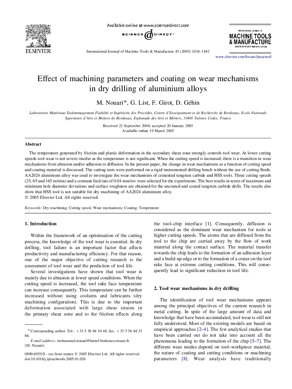 Effect of machining parameters and coating on wear mechanisms in dry drilling of aluminium alloys