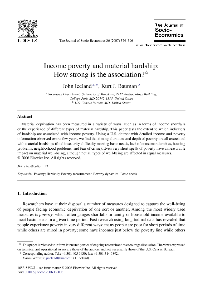 Income poverty and material hardship: How strong is the association? 