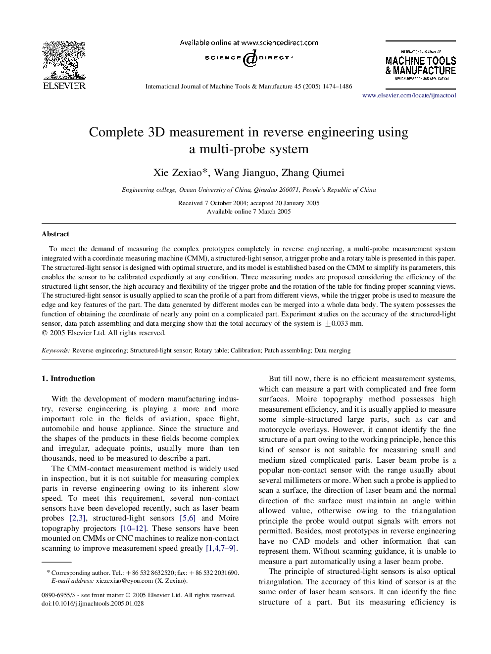 Complete 3D measurement in reverse engineering using a multi-probe system