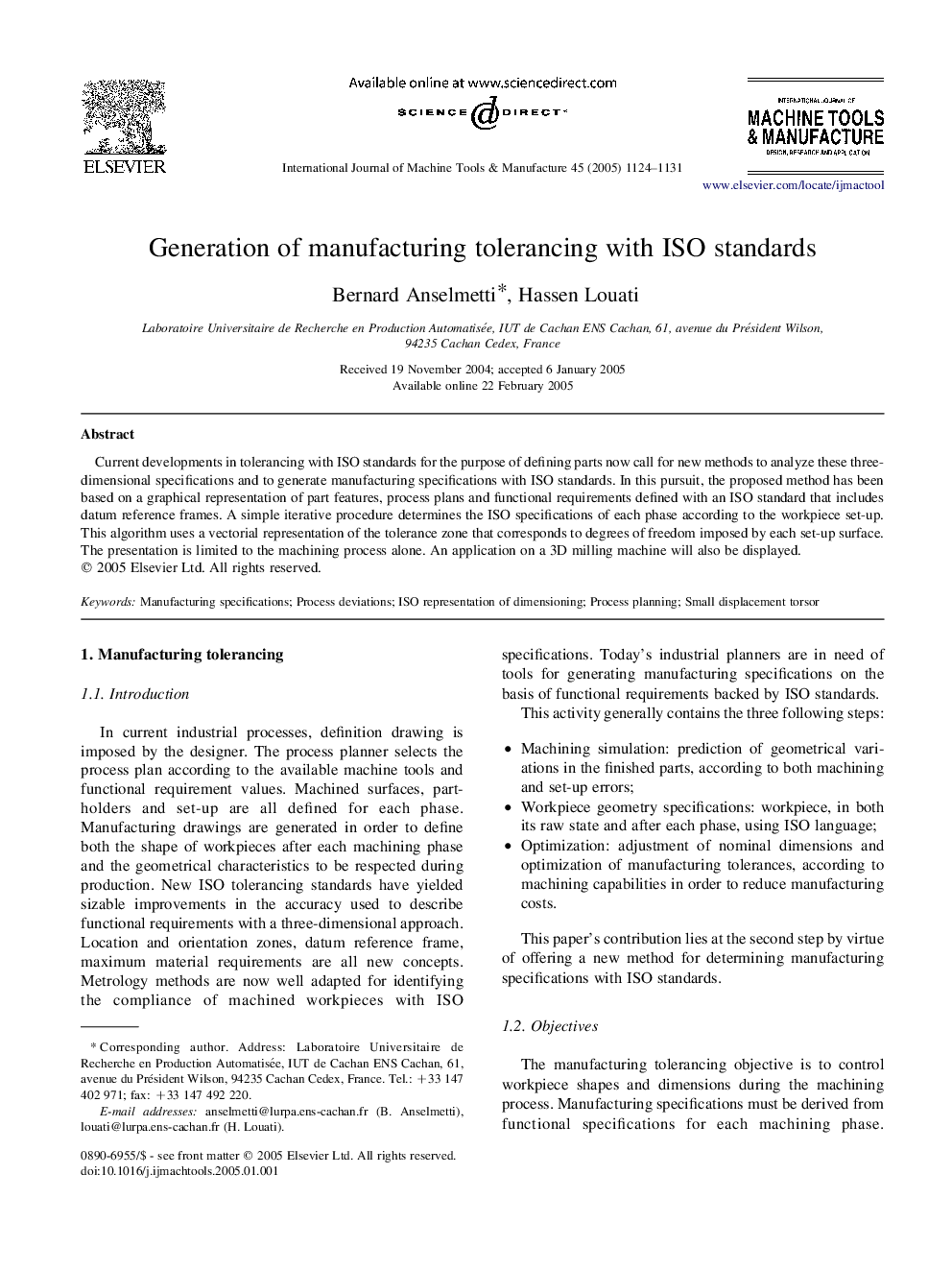 Generation of manufacturing tolerancing with ISO standards