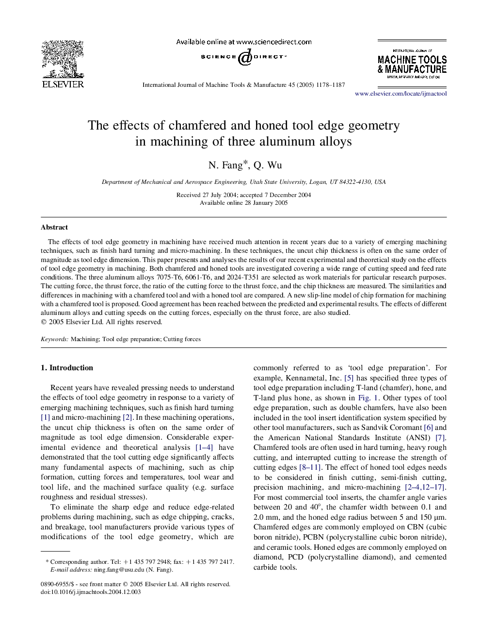 The effects of chamfered and honed tool edge geometry in machining of three aluminum alloys