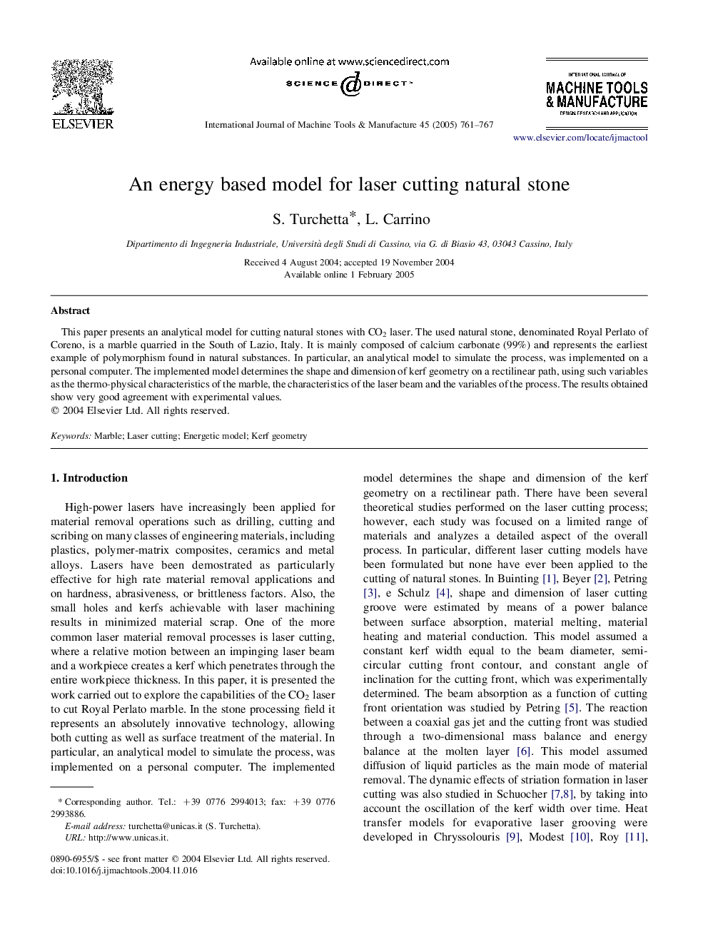 An energy based model for laser cutting natural stone