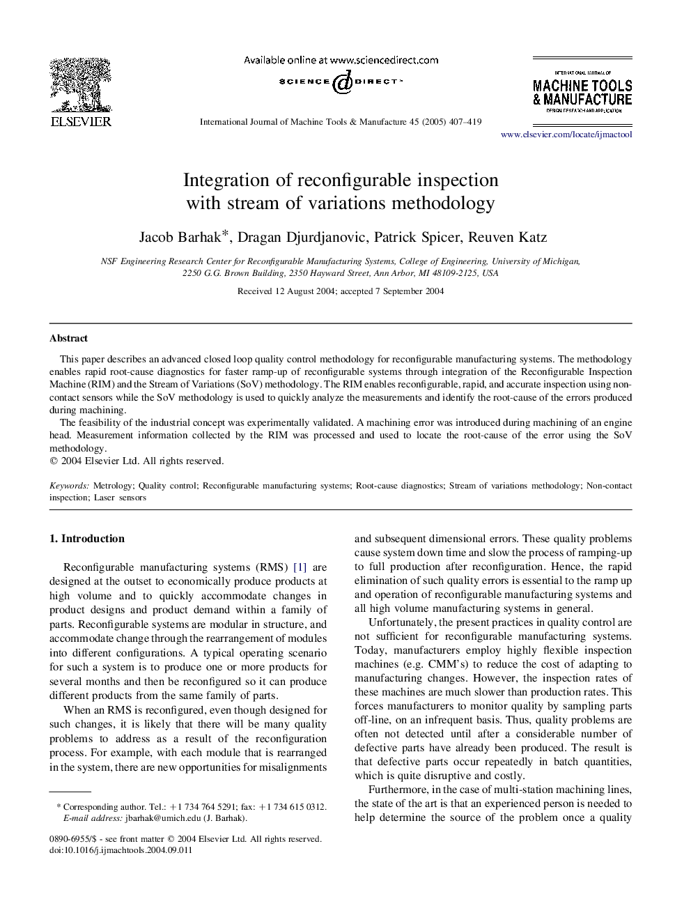 Integration of reconfigurable inspection with stream of variations methodology