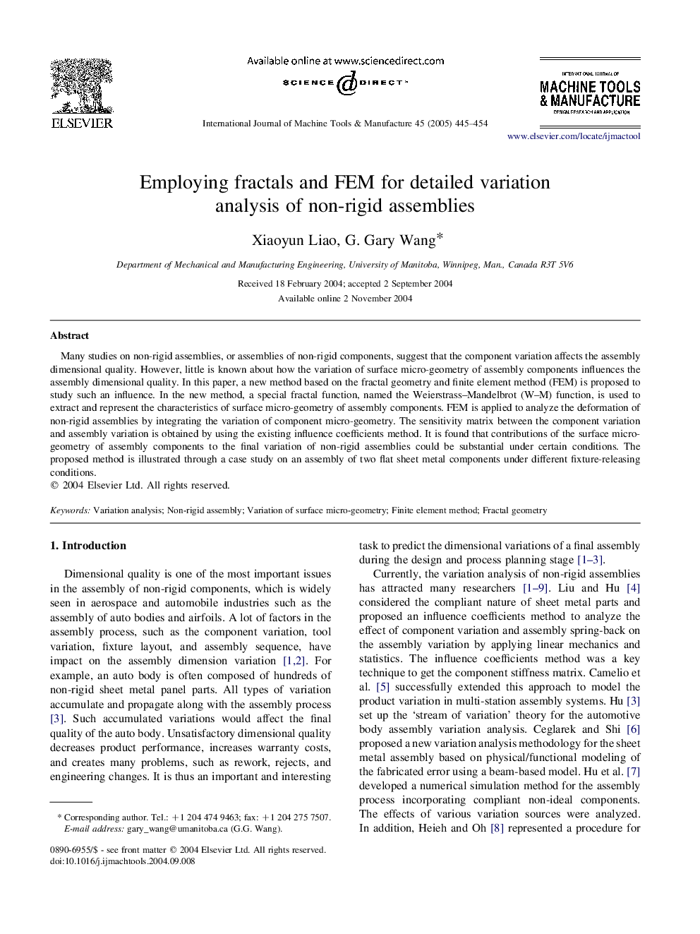 Employing fractals and FEM for detailed variation analysis of non-rigid assemblies