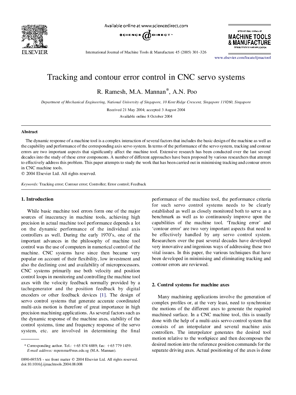 Tracking and contour error control in CNC servo systems