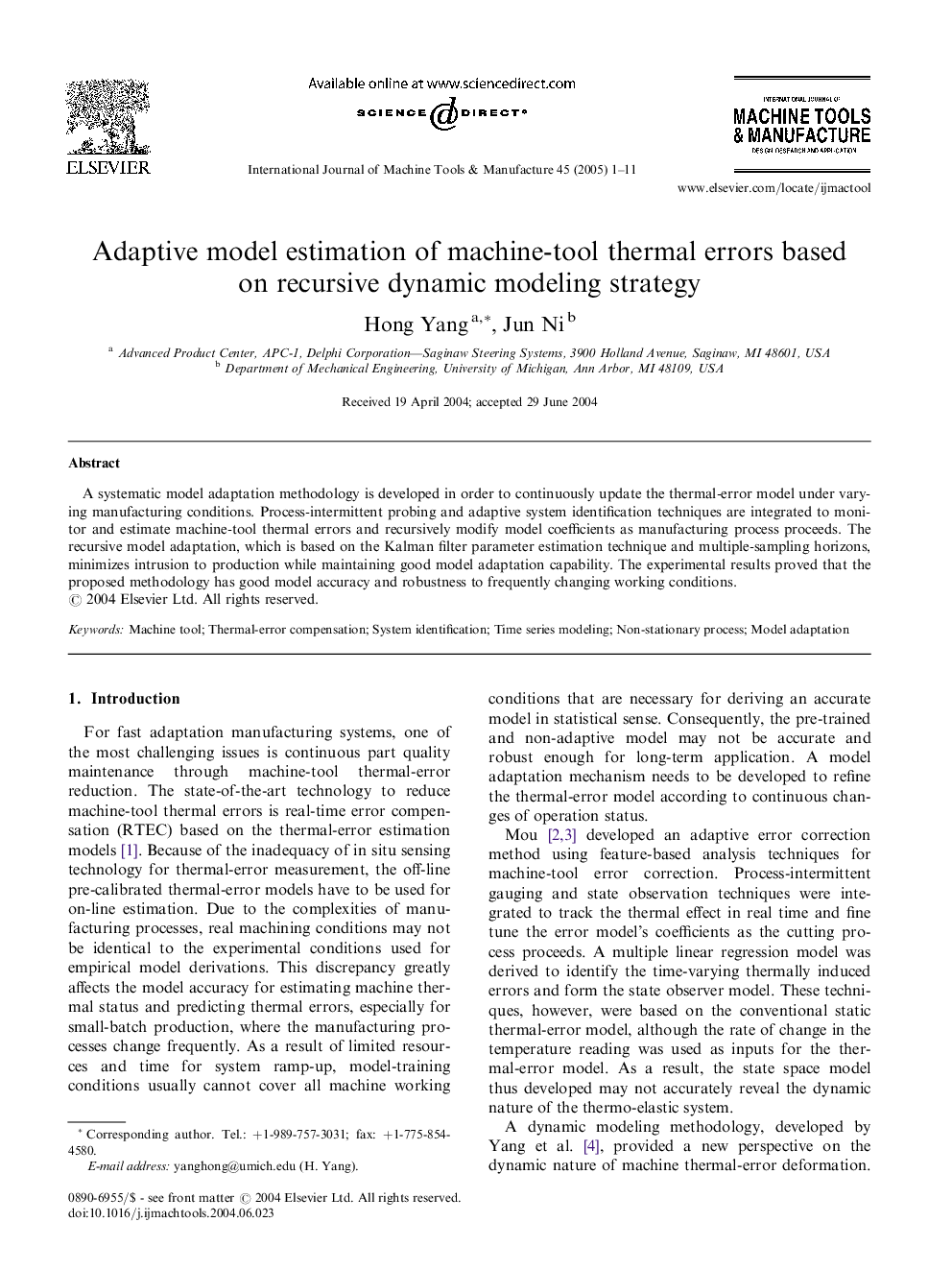 Adaptive model estimation of machine-tool thermal errors based on recursive dynamic modeling strategy