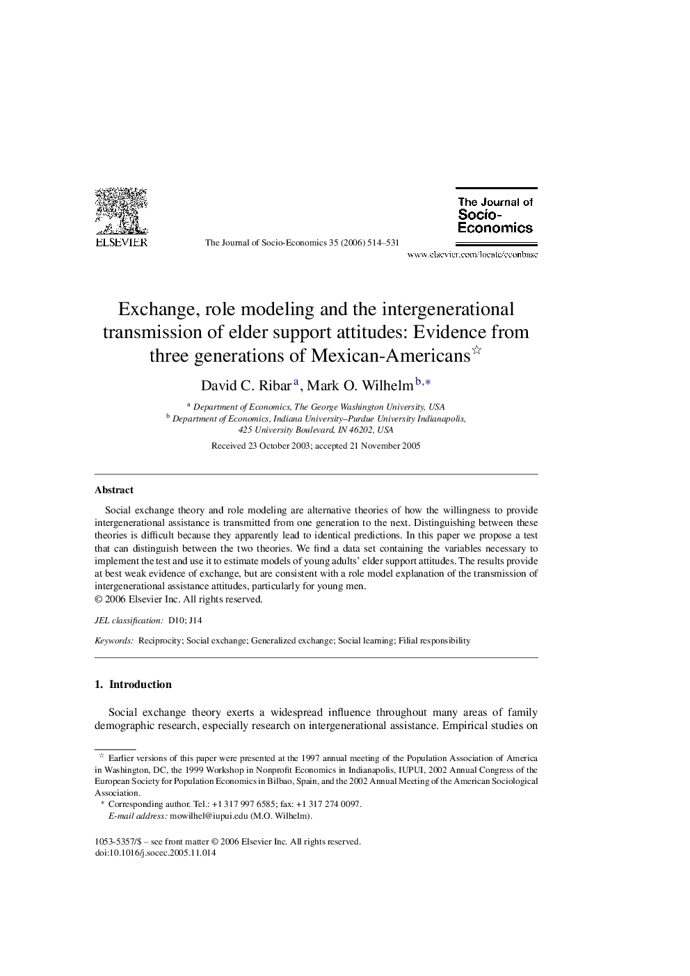 Exchange, role modeling and the intergenerational transmission of elder support attitudes: Evidence from three generations of Mexican-Americans 