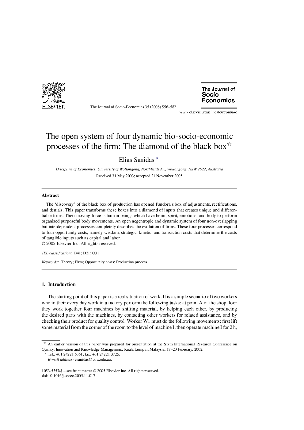 The open system of four dynamic bio-socio-economic processes of the firm: The diamond of the black box 