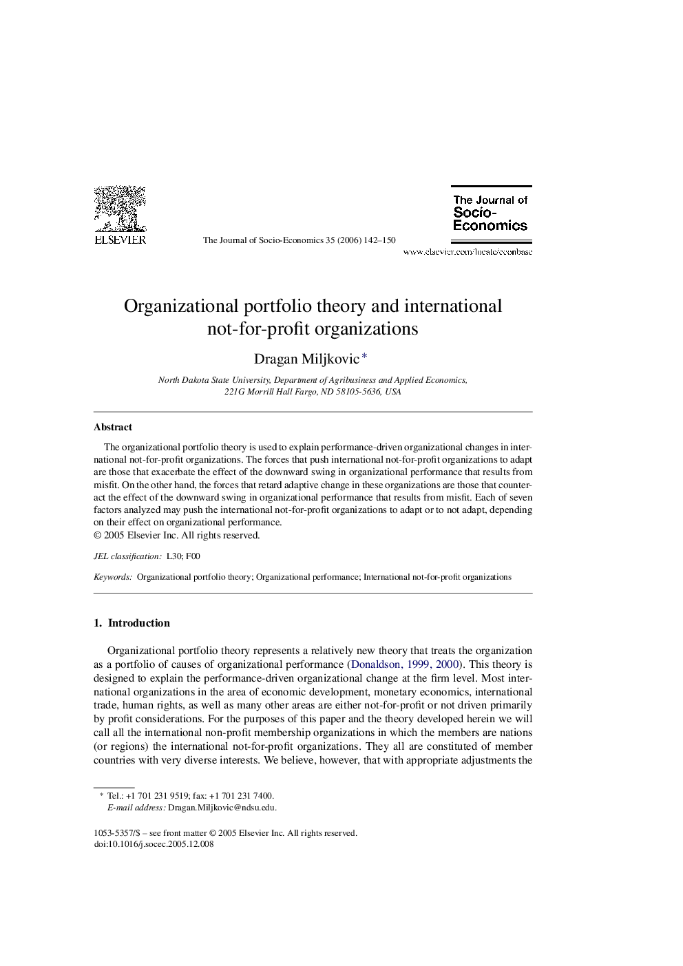 Organizational portfolio theory and international not-for-profit organizations