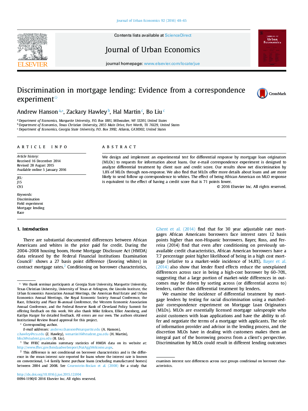 Discrimination in mortgage lending: Evidence from a correspondence experiment 