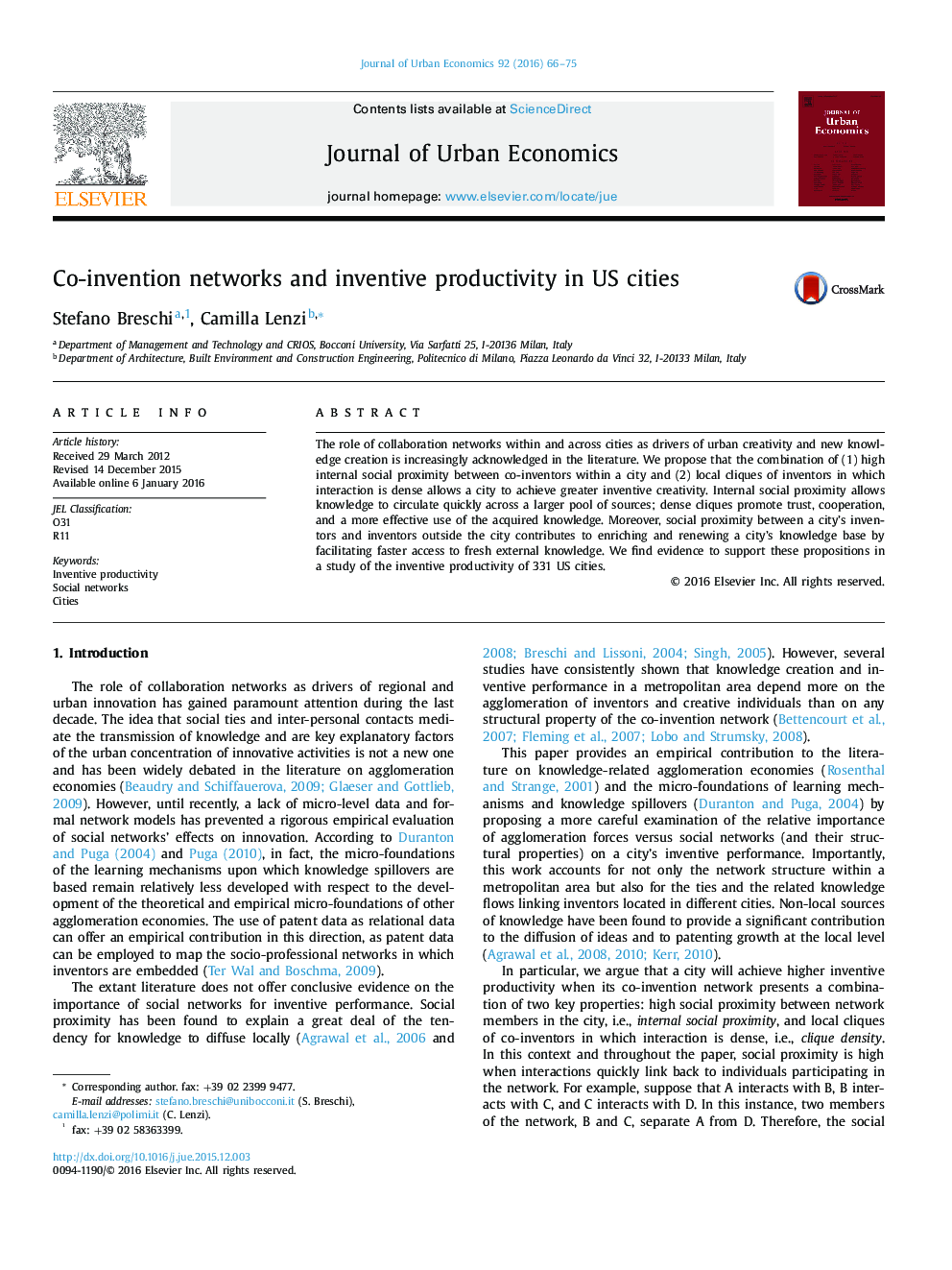 Co-invention networks and inventive productivity in US cities
