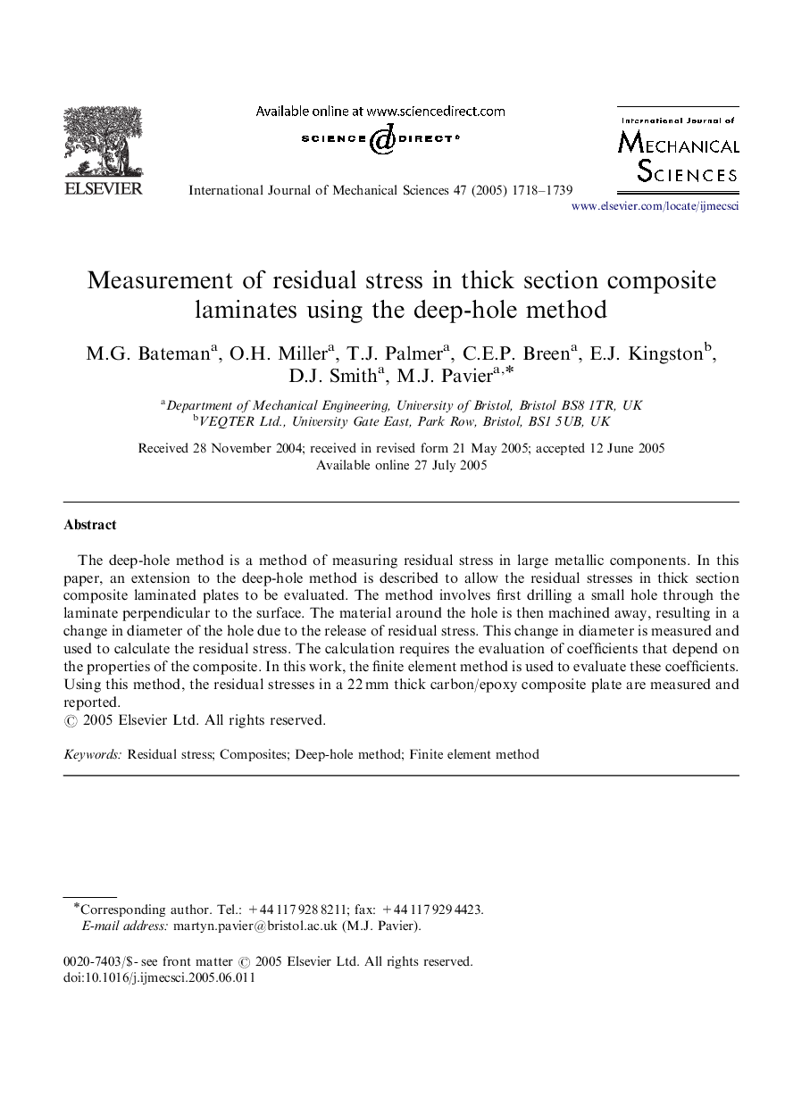 Measurement of residual stress in thick section composite laminates using the deep-hole method