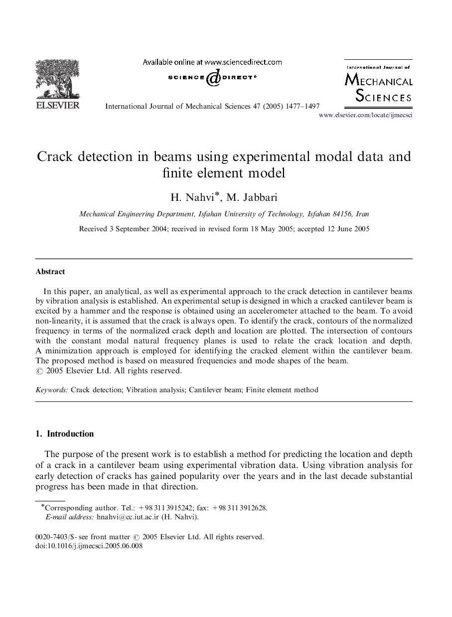 Crack detection in beams using experimental modal data and finite element model