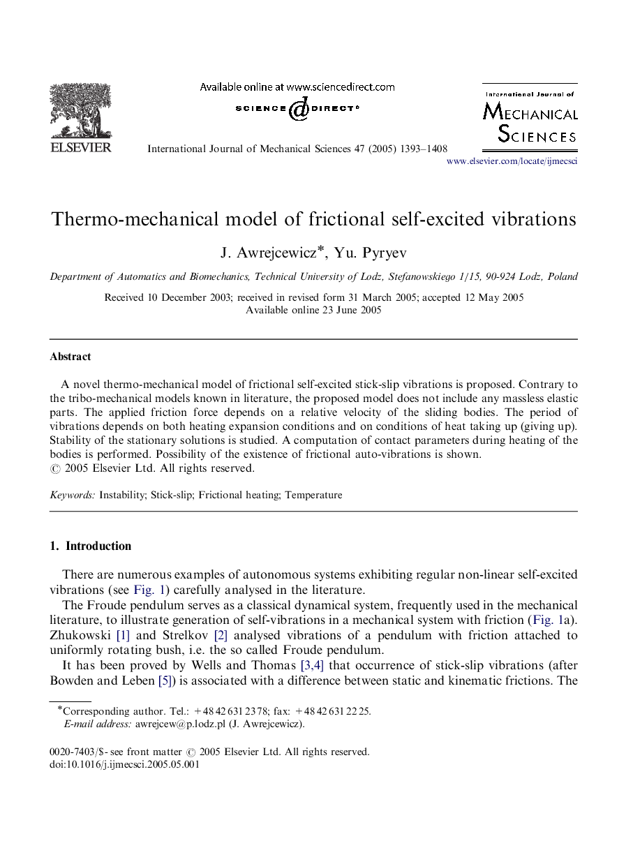 Thermo-mechanical model of frictional self-excited vibrations