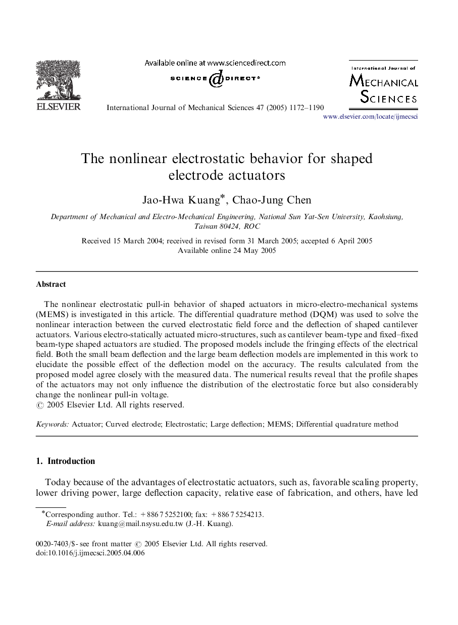 The nonlinear electrostatic behavior for shaped electrode actuators