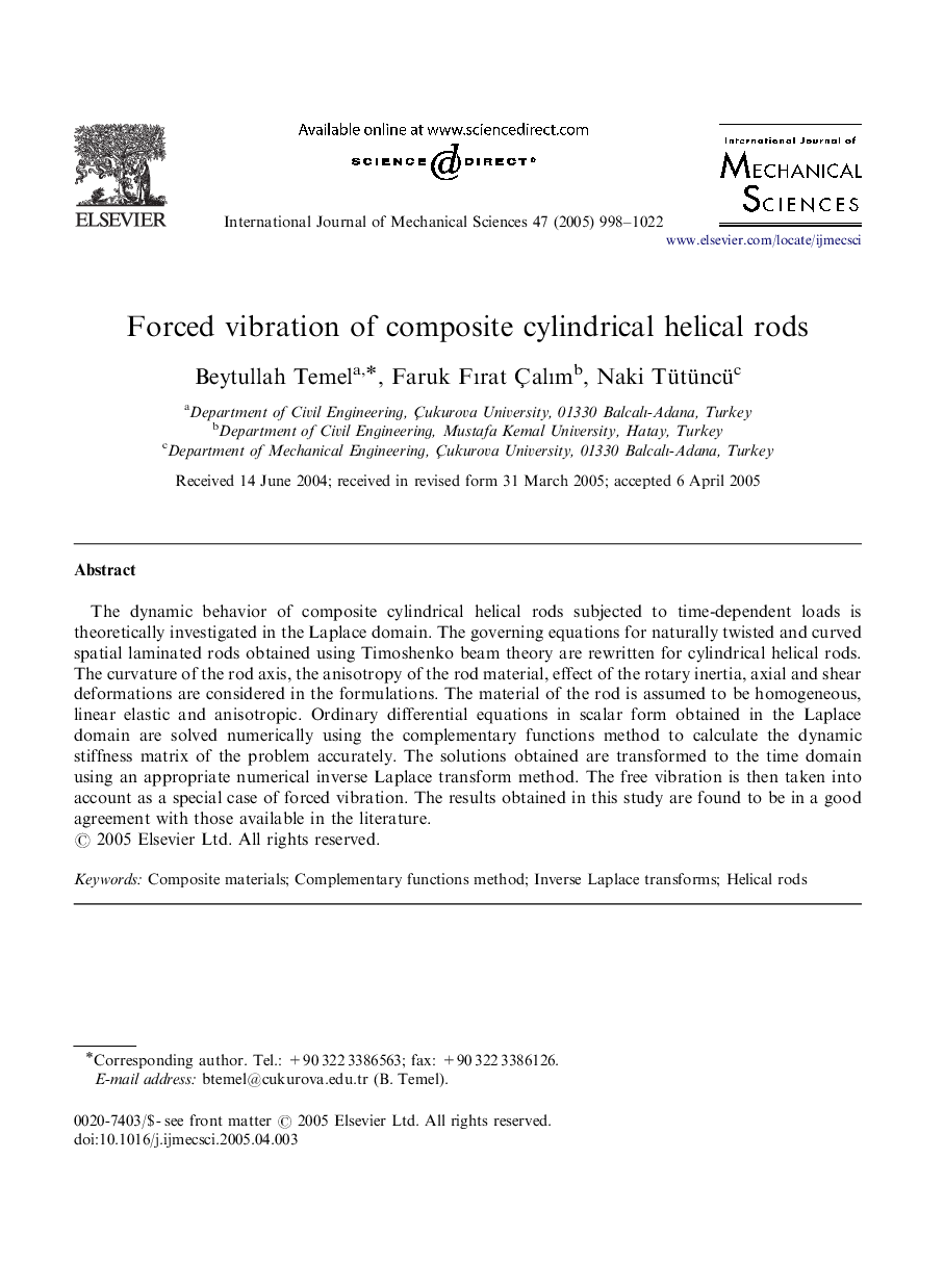 Forced vibration of composite cylindrical helical rods