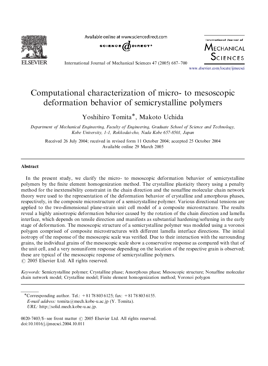 Computational characterization of micro- to mesoscopic deformation behavior of semicrystalline polymers
