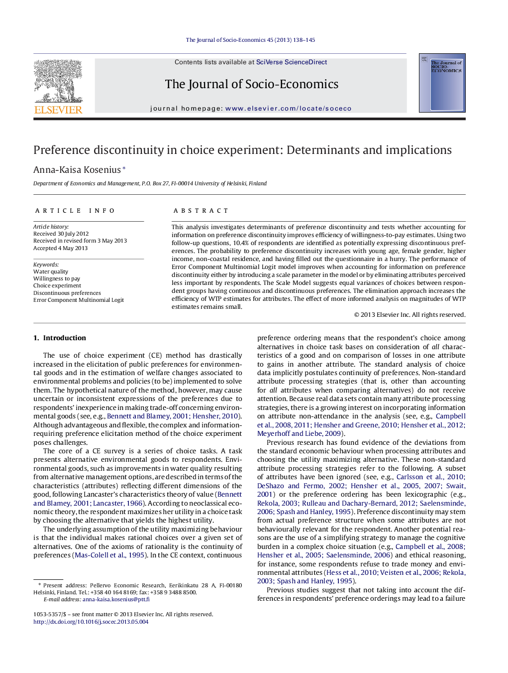 Preference discontinuity in choice experiment: Determinants and implications