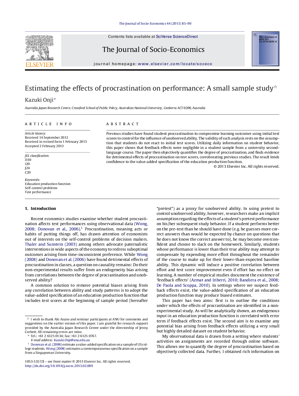 Estimating the effects of procrastination on performance: A small sample study 