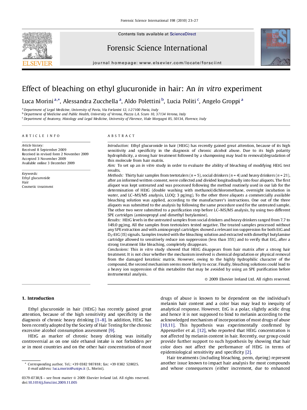 Effect of bleaching on ethyl glucuronide in hair: An in vitro experiment