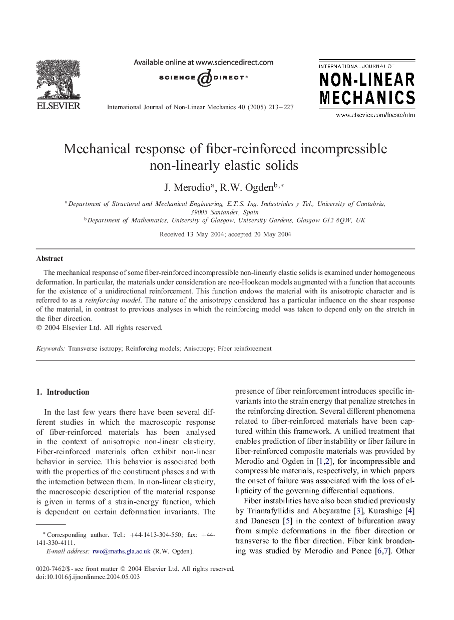 Mechanical response of fiber-reinforced incompressible non-linearly elastic solids