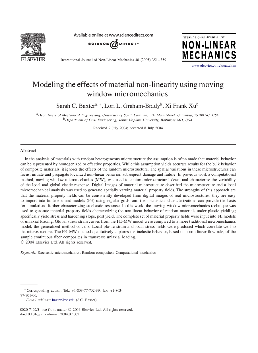 Modeling the effects of material non-linearity using moving window micromechanics