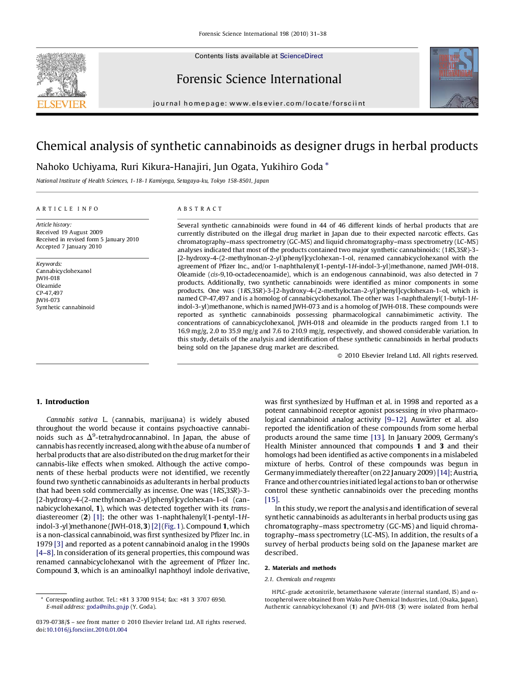 Chemical analysis of synthetic cannabinoids as designer drugs in herbal products