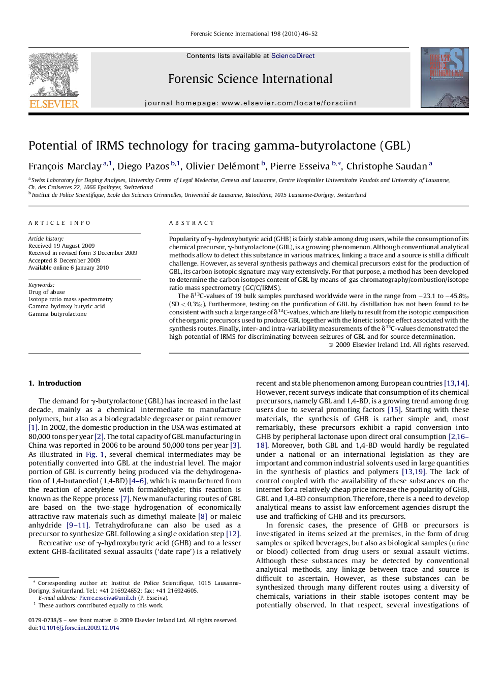 Potential of IRMS technology for tracing gamma-butyrolactone (GBL)