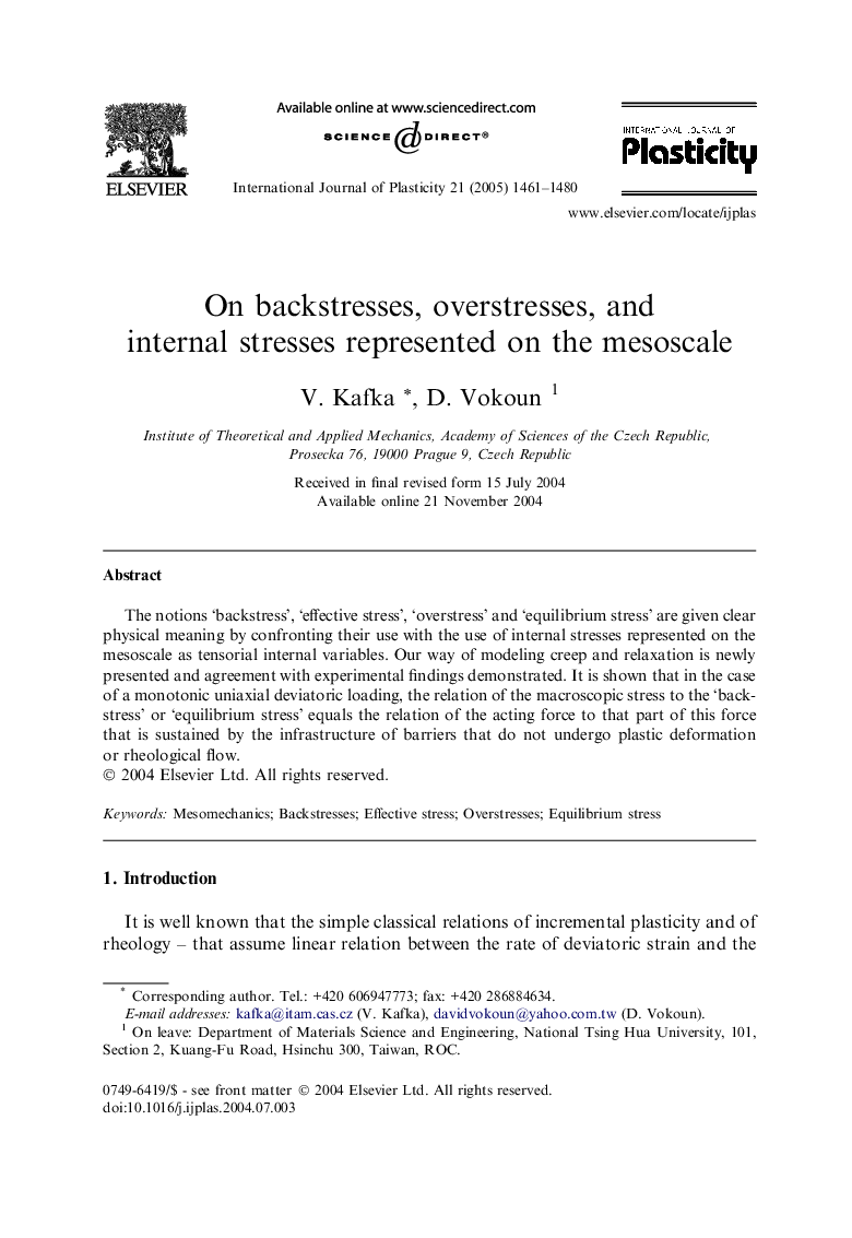 On backstresses, overstresses, and internal stresses represented on the mesoscale