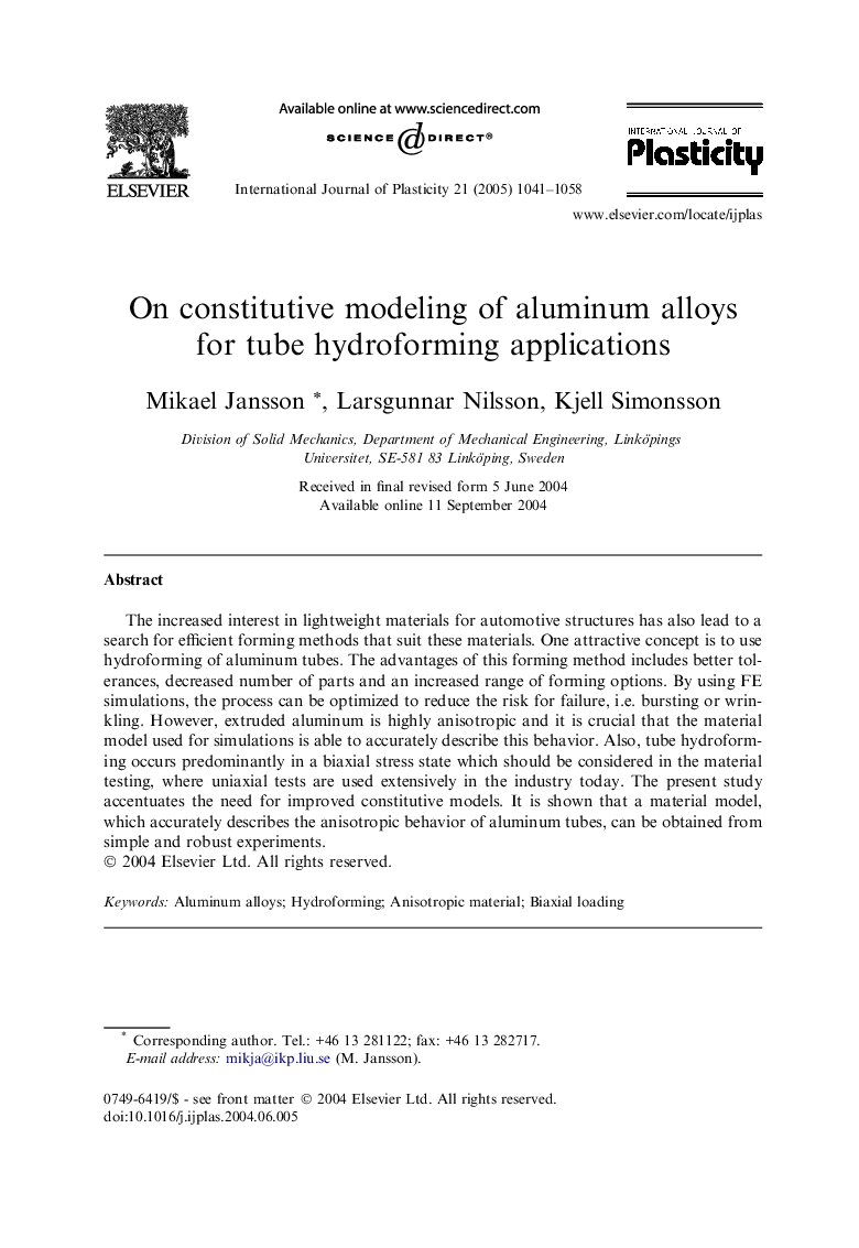 On constitutive modeling of aluminum alloys for tube hydroforming applications