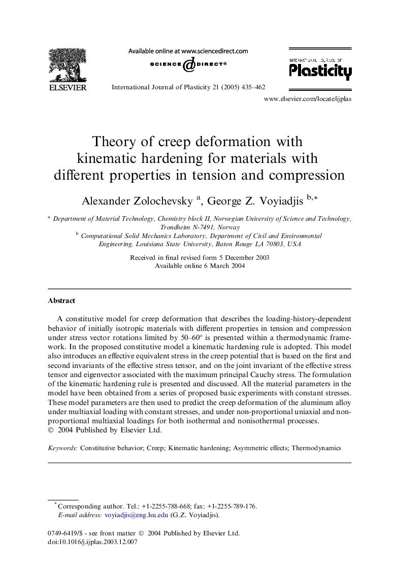 Theory of creep deformation with kinematic hardening for materials with different properties in tension and compression