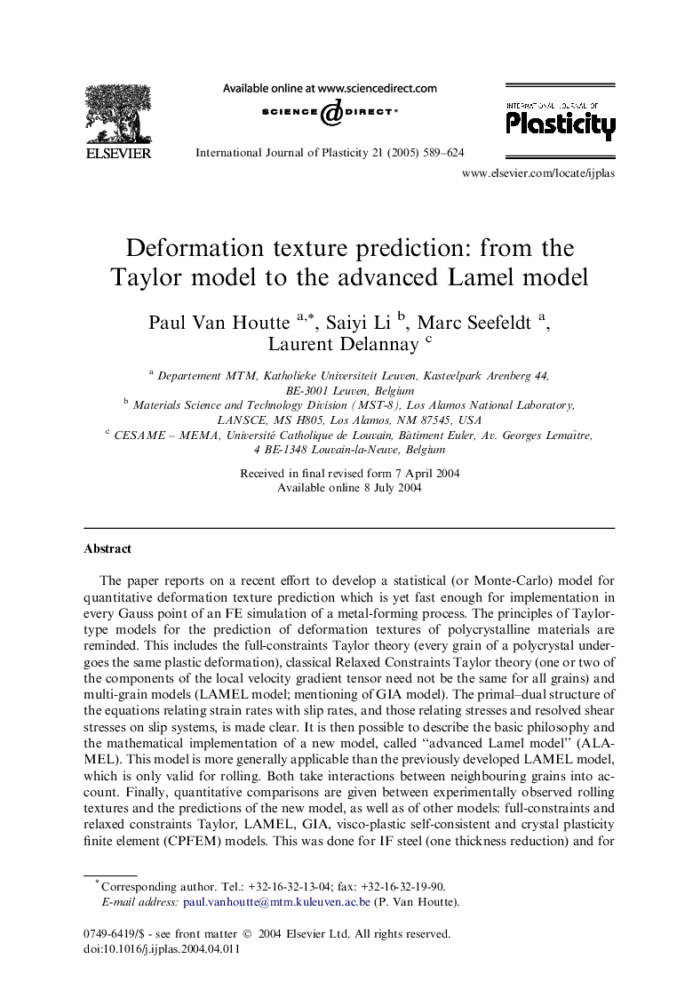 Deformation texture prediction: from the Taylor model to the advanced Lamel model