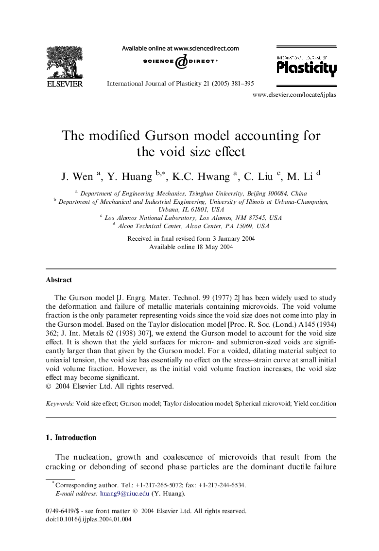 The modified Gurson model accounting for the void size effect