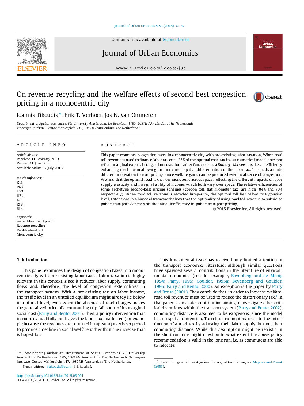 On revenue recycling and the welfare effects of second-best congestion pricing in a monocentric city