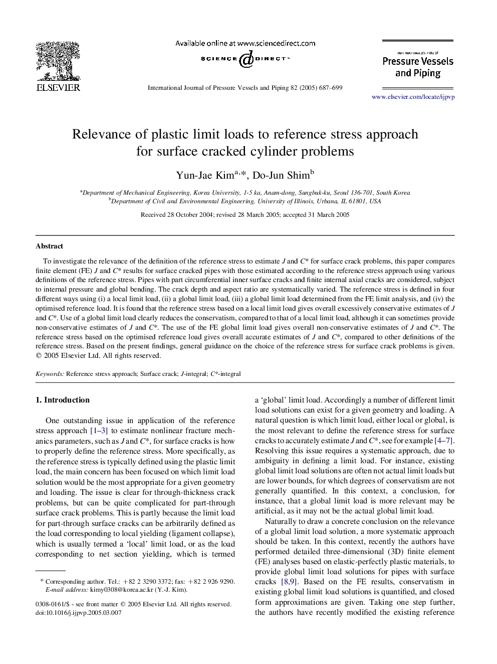 Relevance of plastic limit loads to reference stress approach for surface cracked cylinder problems