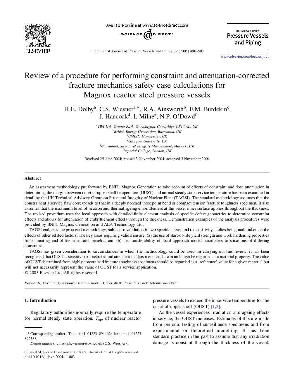 Review of a procedure for performing constraint and attenuation-corrected fracture mechanics safety case calculations for Magnox reactor steel pressure vessels