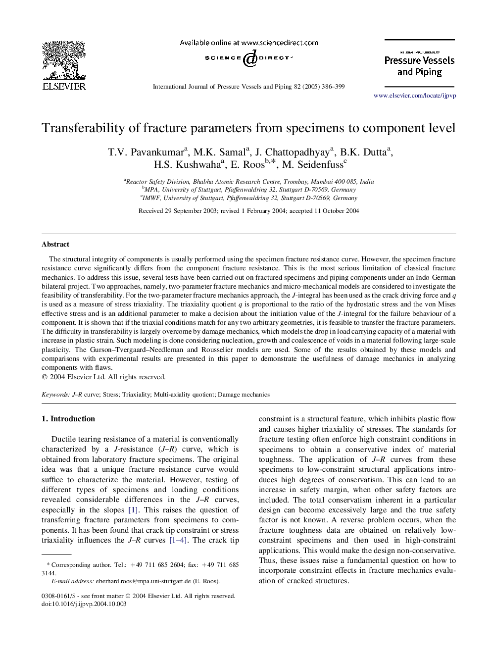 Transferability of fracture parameters from specimens to component level