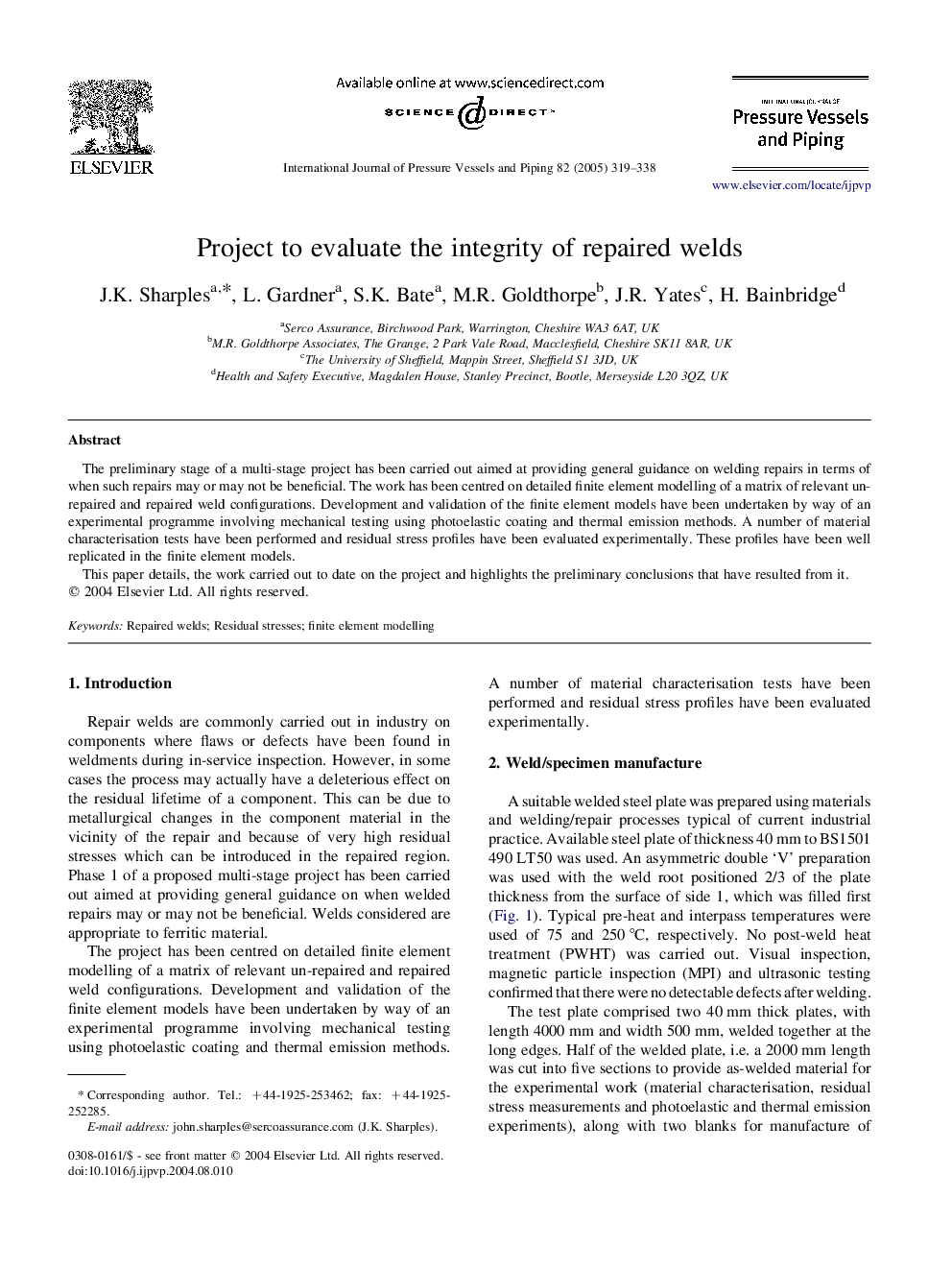 Project to evaluate the integrity of repaired welds