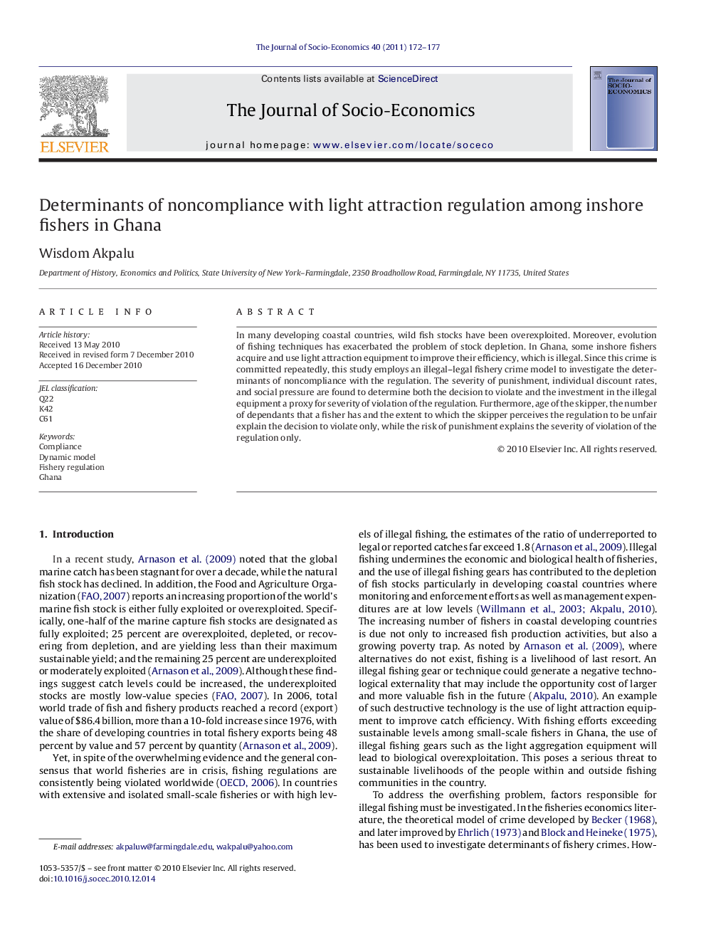 Determinants of noncompliance with light attraction regulation among inshore fishers in Ghana