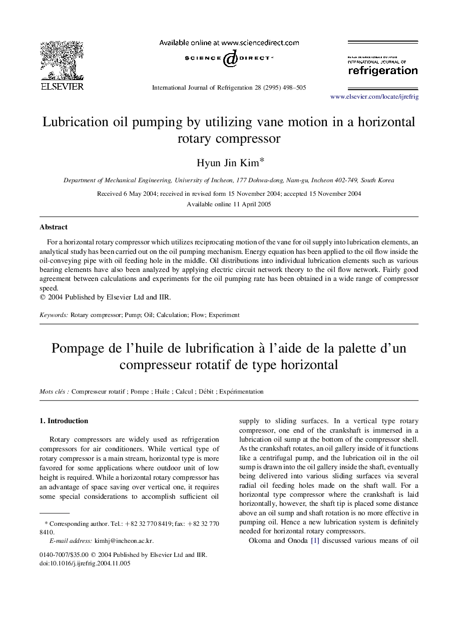 Lubrication oil pumping by utilizing vane motion in a horizontal rotary compressor