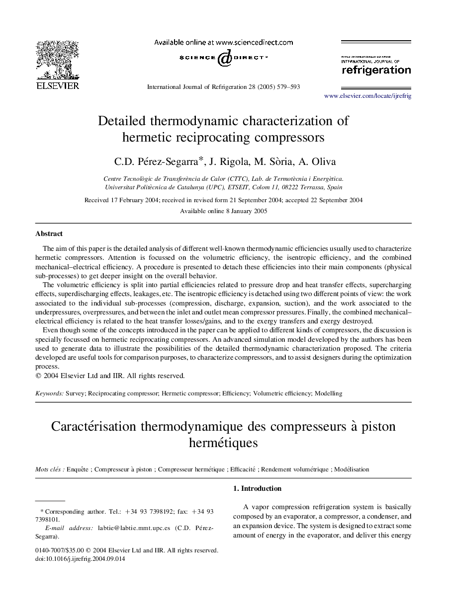 Detailed thermodynamic characterization of hermetic reciprocating compressors