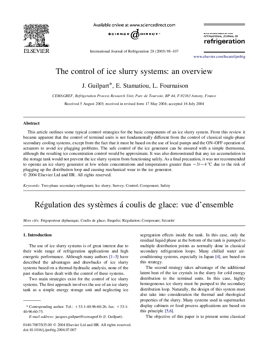 The control of ice slurry systems: an overview